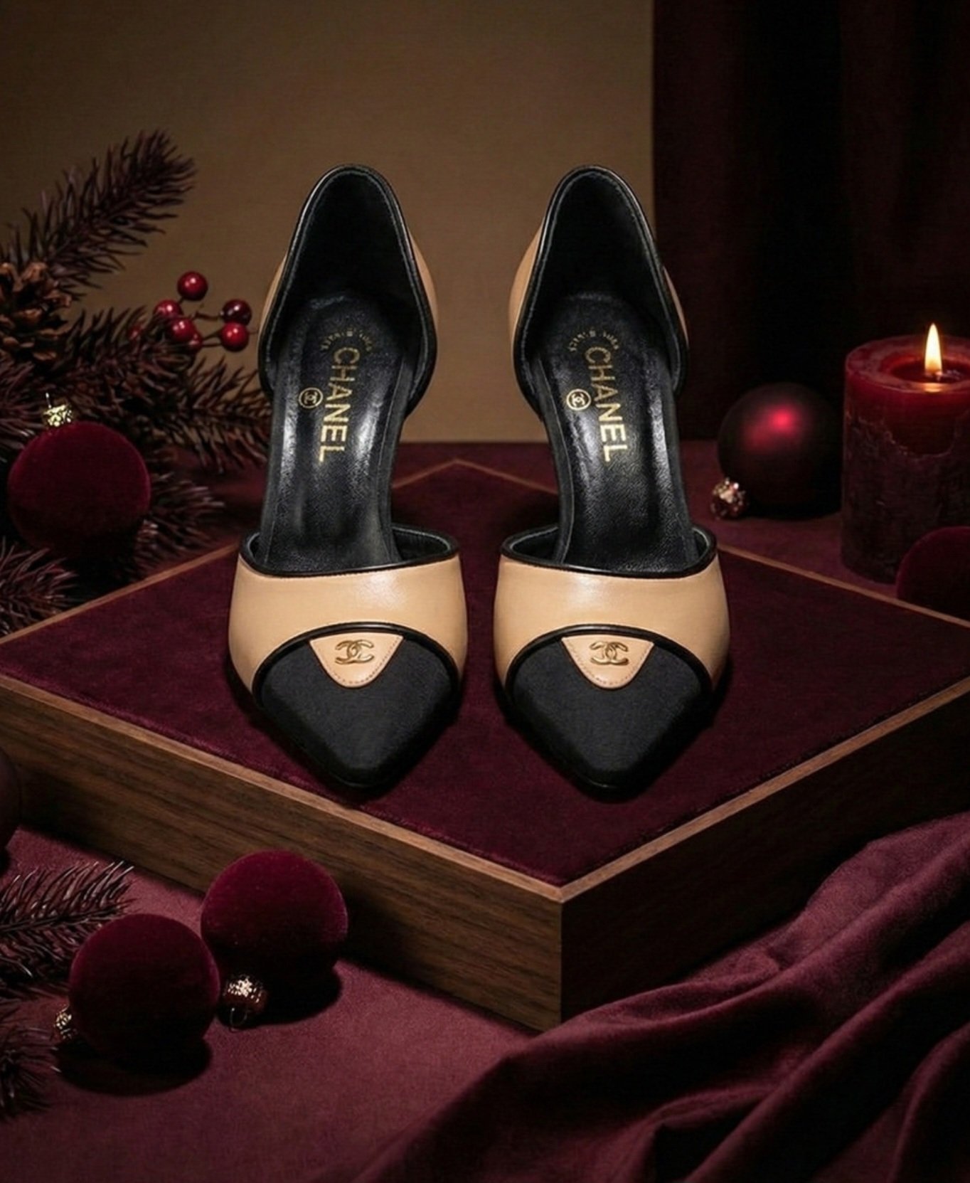 Chanel Beige Black High Heels - Image 2