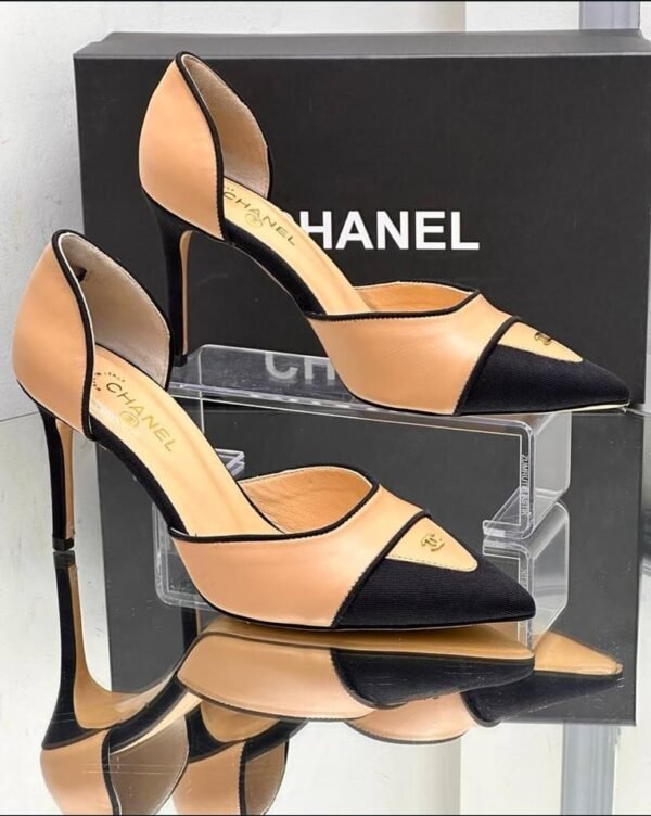 Chanel Beige Black High Heels - Image 2