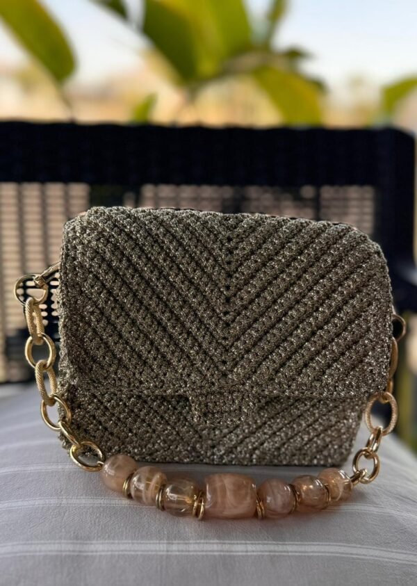 Shiny Hand Knitted Mini Bag