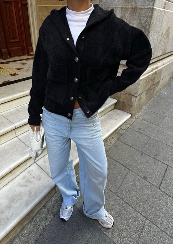Hooded Cotton Knit Cardigan - Image 4