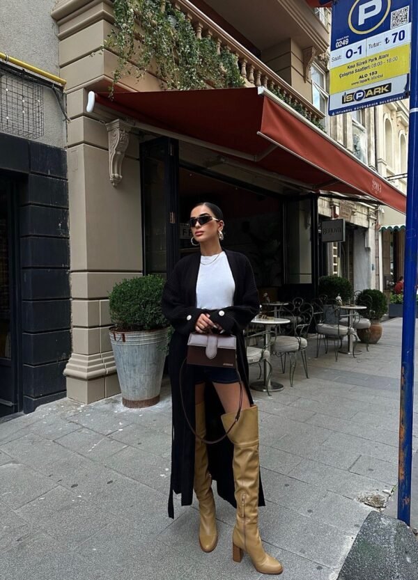 Belted Long Knitted Cardigan - Image 5