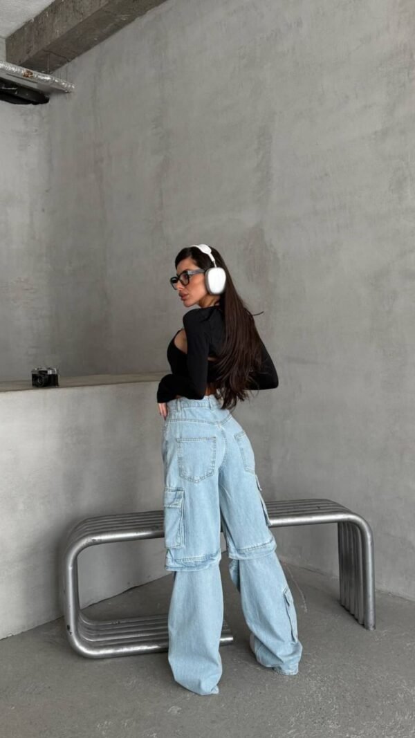 Light Blue Knee Detailed Cargo Pants - Image 3