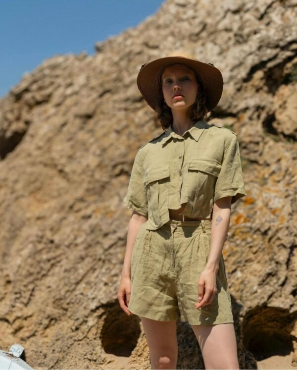 Linen Khaki Shorts Set - Image 3