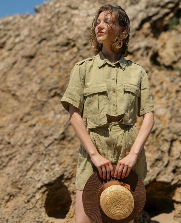 Linen Khaki Shorts Set - Image 2