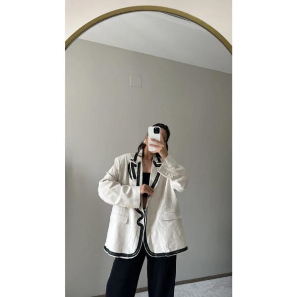 Beige Blazer Black Embroidered - Image 4