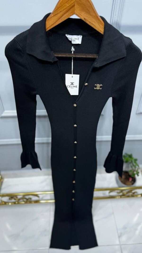 Elegant Knitted Long Black Dress - Image 2
