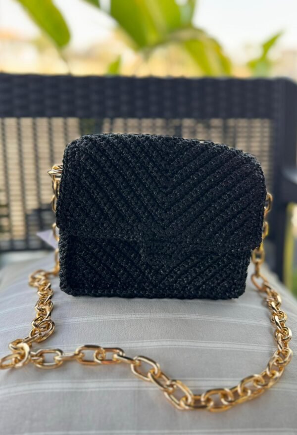 Shiny Knitted Black Mini Bag - Image 2