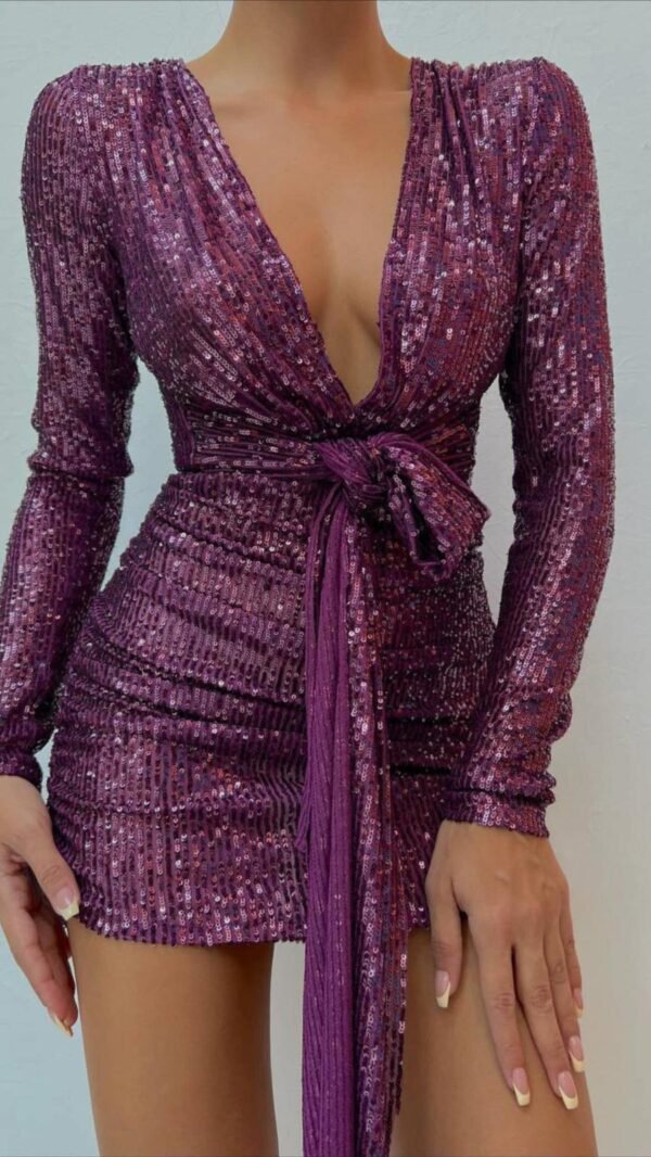 Purple Sequined Mini Dress - Image 2