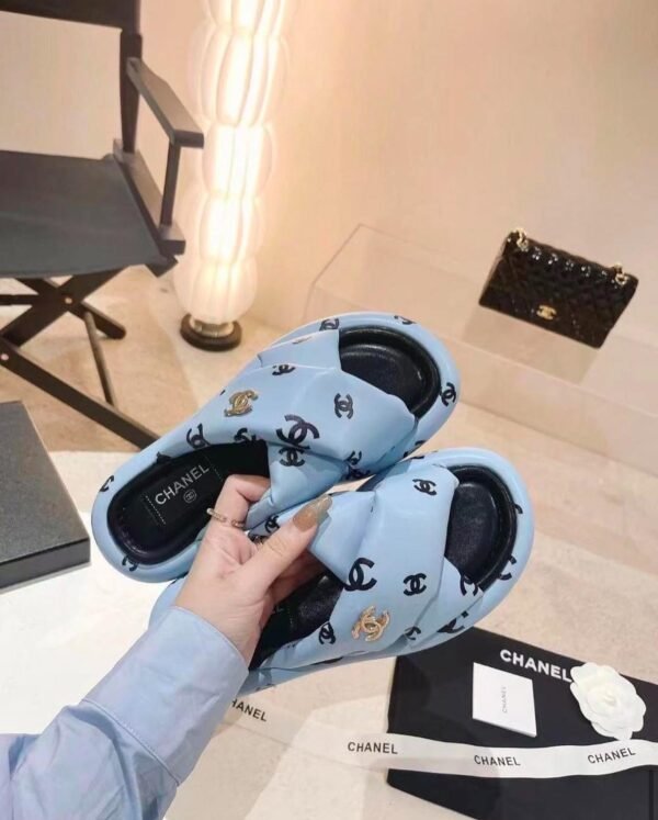 Chanel Puffy Leather Cross Slippers - Image 5