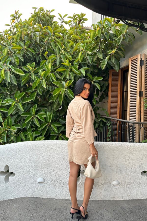 Beige Sides Shirred Mini Dress - Image 4