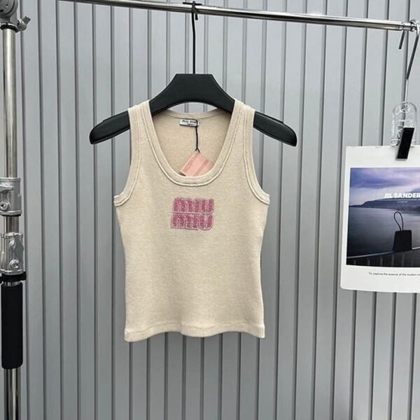 Miu Miu Logo Embellished Tank Top - Image 2