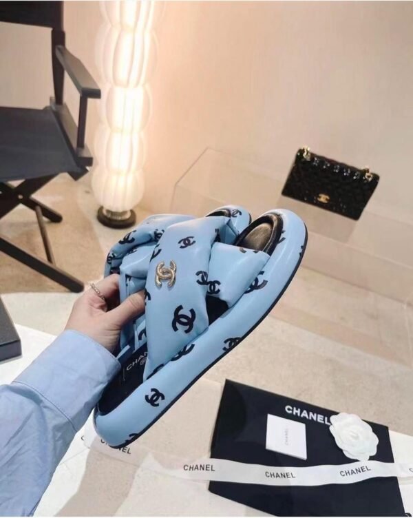 Chanel Puffy Leather Cross Slippers - Image 4