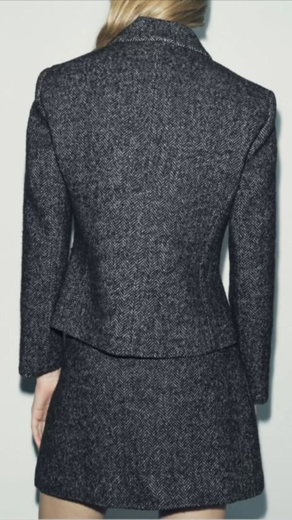 Zr Dark Grey Embroidered Jacket Skirt Suit - Image 4