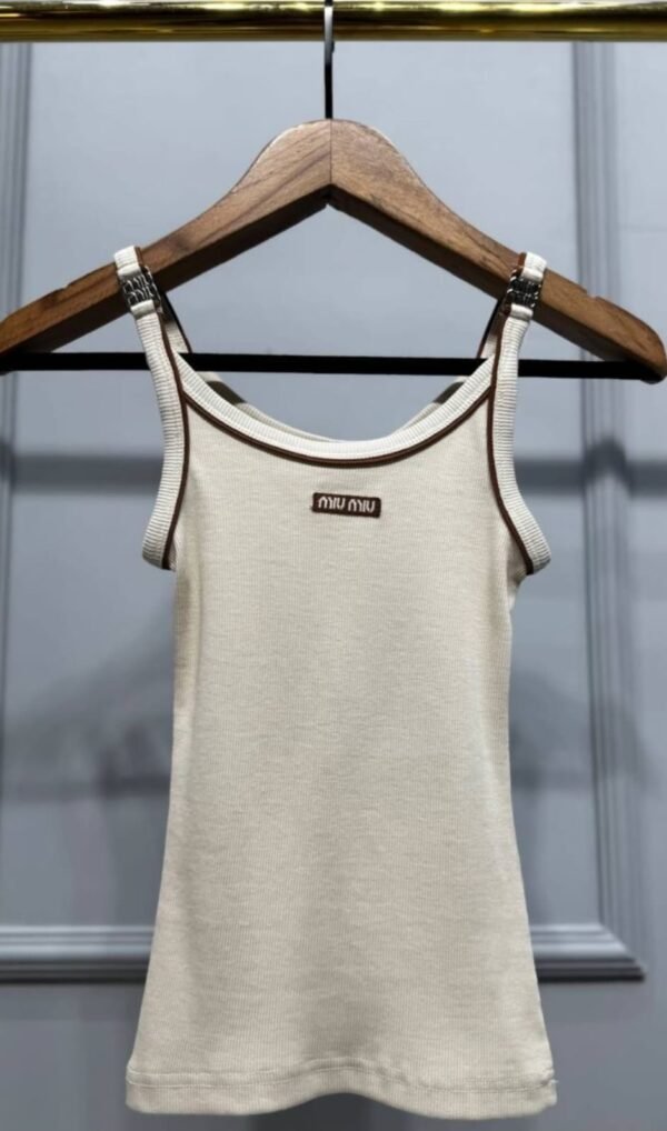 Miu Miu Stripe Trim Cashmere Tank Top - Image 2
