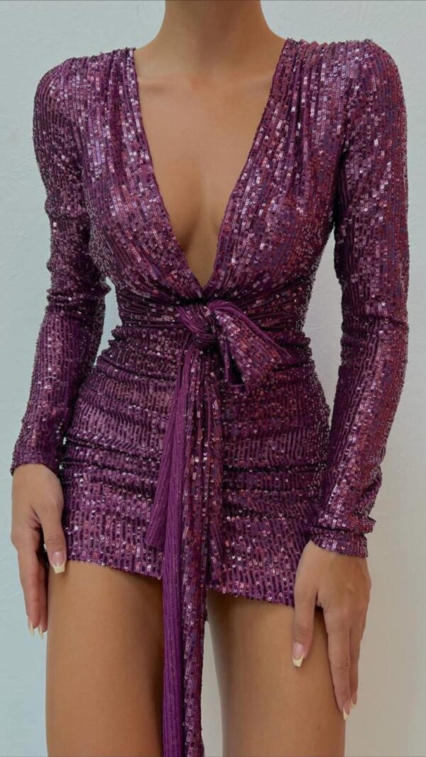 Purple Sequined Mini Dress - Image 4