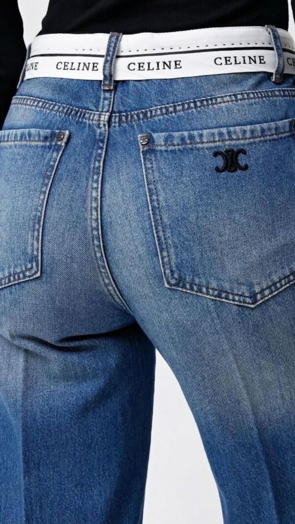 Celine Waist White Detail Straight Jeans - Image 4