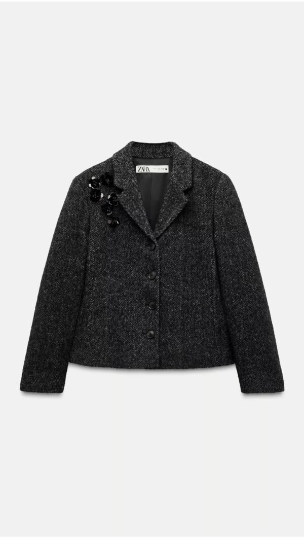 Zr Dark Grey Embroidered Jacket Skirt Suit - Image 7
