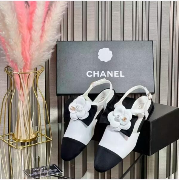 Chanel Two Tone Bowtie Flower Sandals
