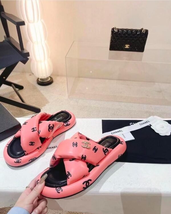 Chanel Puffy Leather Cross Slippers - Image 9