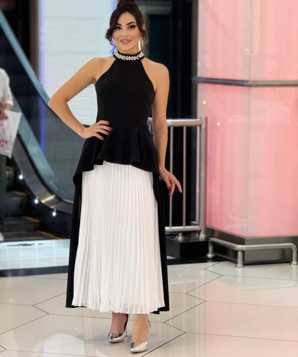Stone Collar Detailed Evening Dress