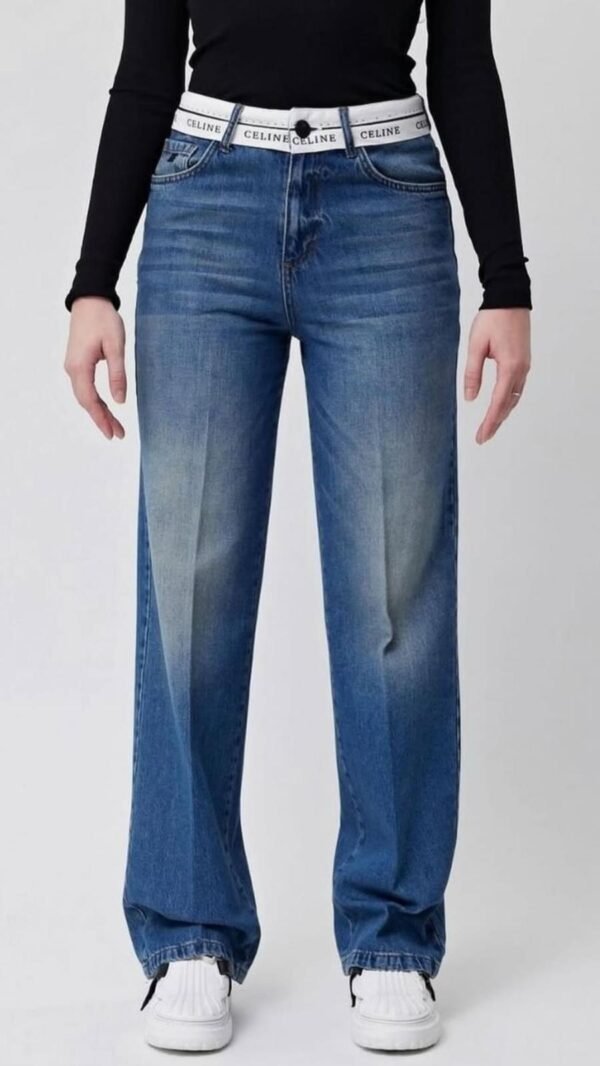 Celine Waist White Detail Straight Jeans