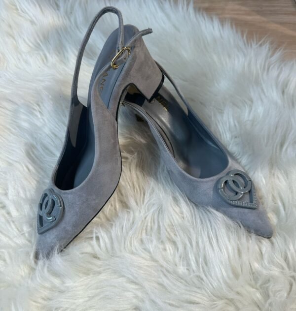 Chanel Grey Kitten Heeled Shoes - Image 2