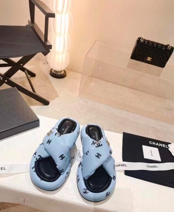 Chanel Puffy Leather Cross Slippers - Image 3