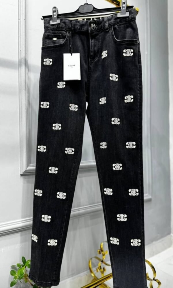 Celine Black Jeans White Emblem