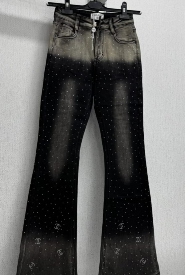 Chanel Washed Black Rhinestone Jeans