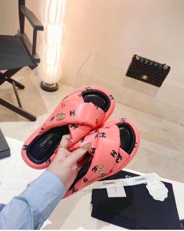 Chanel Puffy Leather Cross Slippers - Image 6