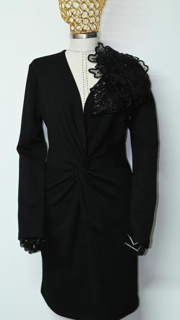 Black Brooch Detailed Mini Evening Dress