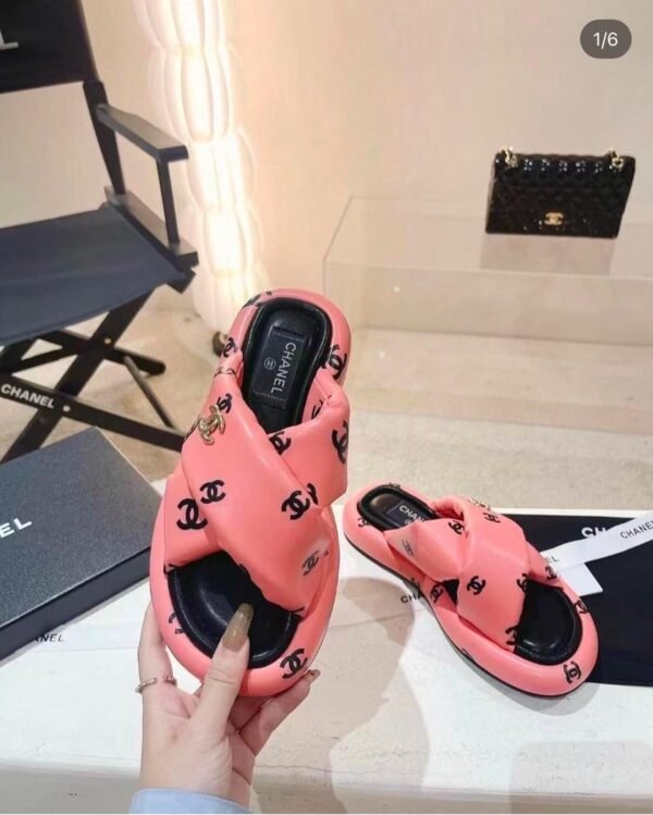 Chanel Puffy Leather Cross Slippers - Image 10