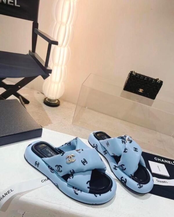 Chanel Puffy Leather Cross Slippers - Image 2