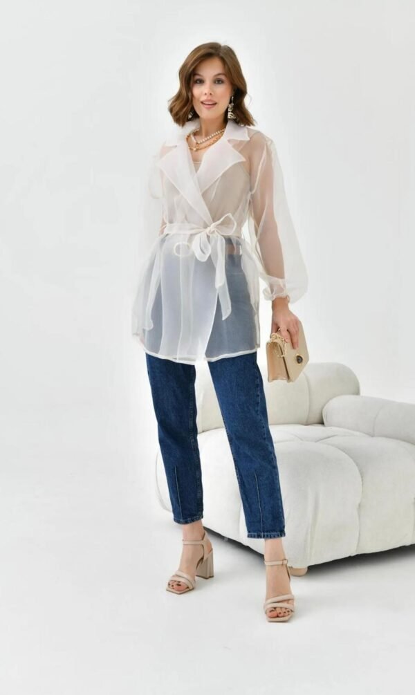 VDR Long Sleeve Collared Plain Sheer Shirt - Image 2