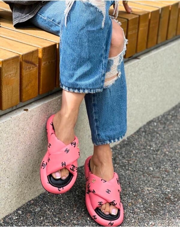 Chanel Puffy Leather Cross Slippers - Image 8