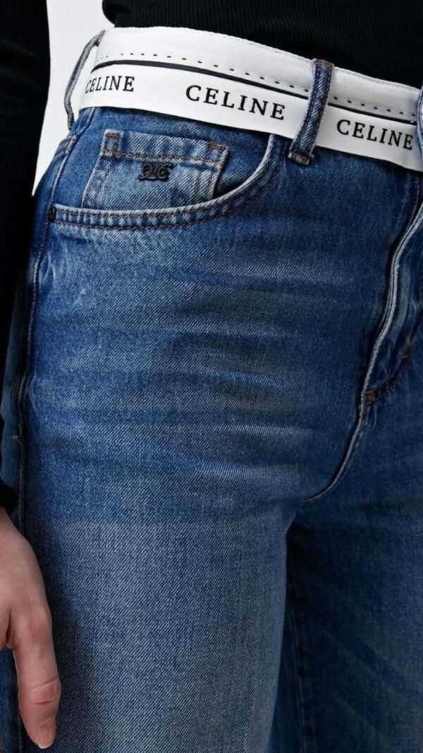 Celine Waist White Detail Straight Jeans - Image 3