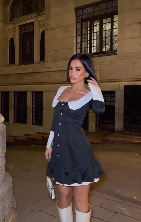 Black Mini Dress With Collar Detail - Image 2