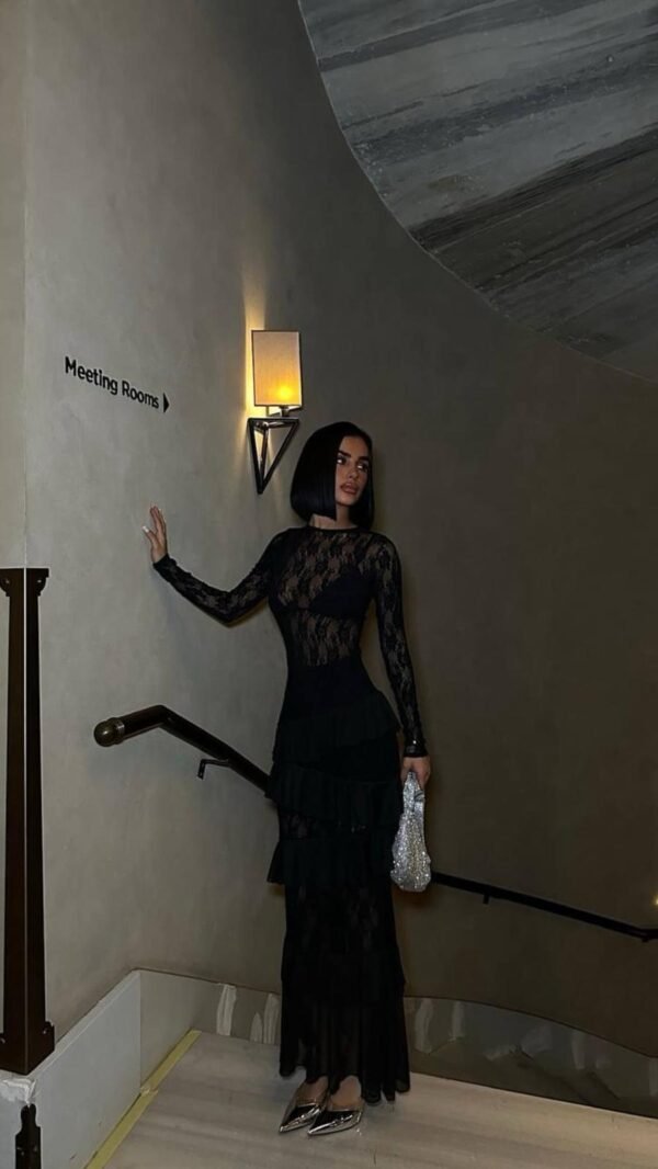 Transparent Black Dress With Lace Guipure Detail - Image 3