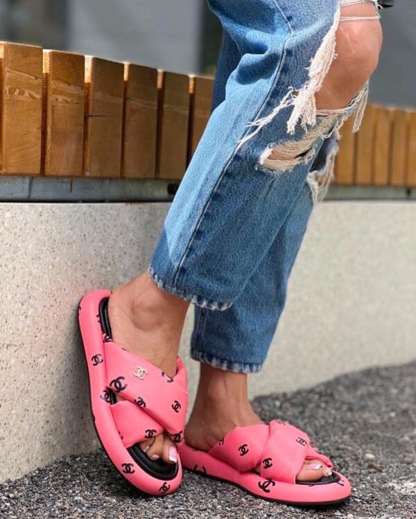 Chanel Puffy Leather Cross Slippers - Image 7
