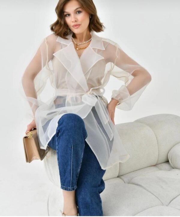 VDR Long Sleeve Collared Plain Sheer Shirt - Image 4