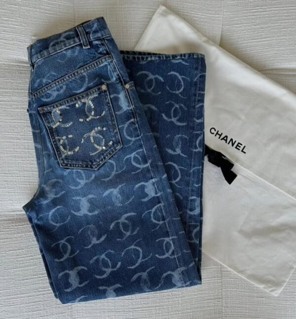 Chanel 23b CC Wide Leg Jeans - Image 3