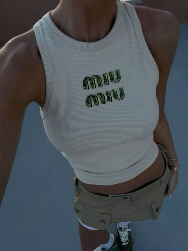 Miu Miu Logo Embellished Tank Top - Image 5