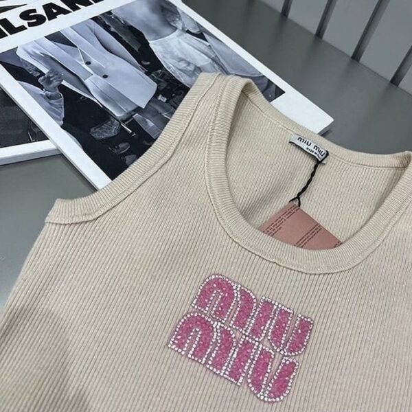 Miu Miu Logo Embellished Tank Top - Image 3