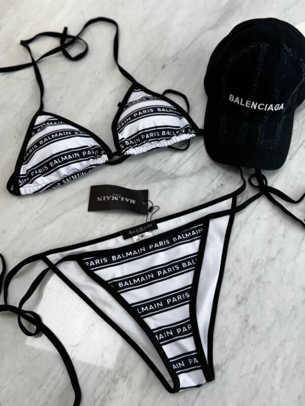 Balmain Logo Print Triangle Bikini