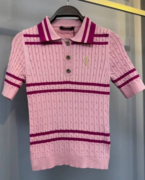 Ysl Rib-Knit Polo Shirt