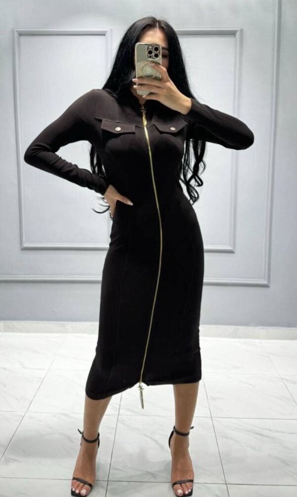 Celine Knitted Zipper Long Dress - Image 2