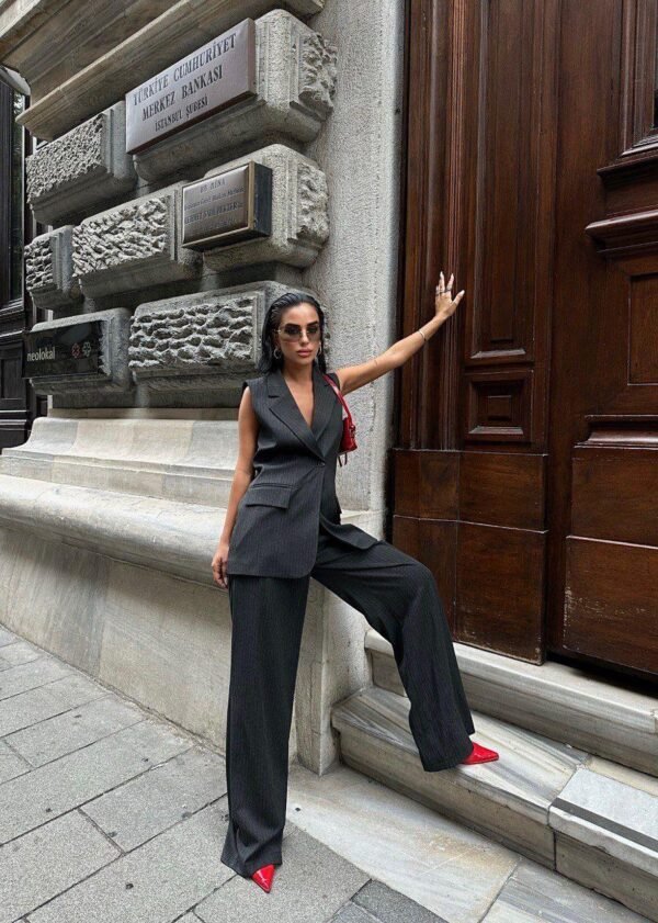 Sleeveless Pinstripe Suit Set - Image 2
