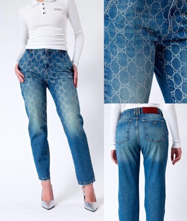 Gucci Rhinestoned Emblem Jeans