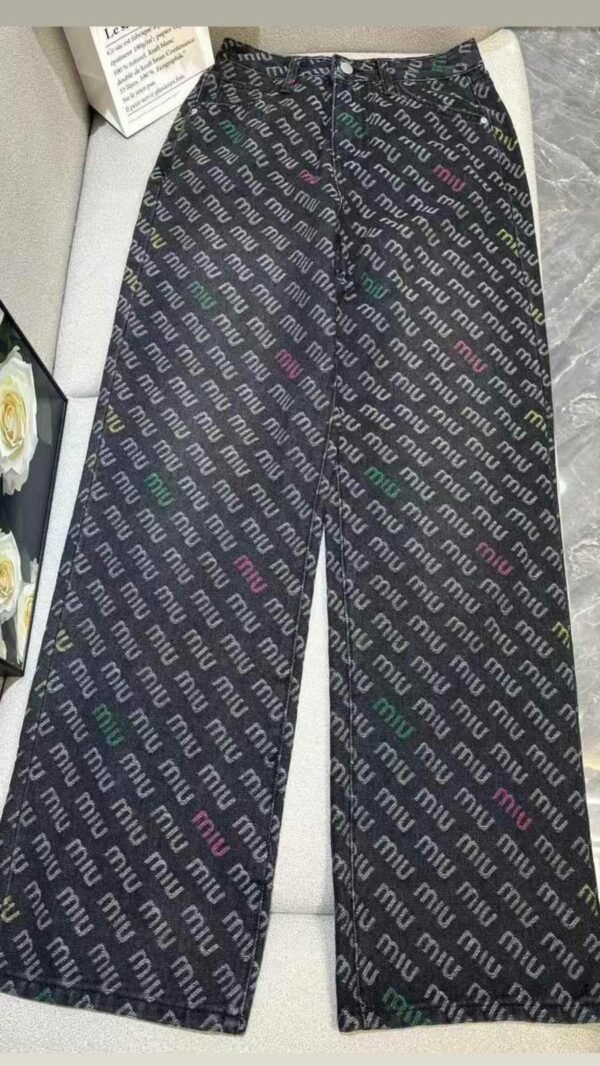 Miu Miu Black All Over Logo Jeans - Image 2