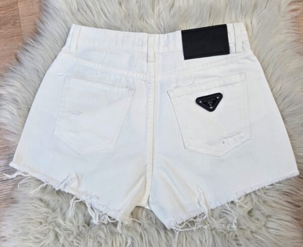Rhinestone Triangle Patch White Denim Shorts - Image 2